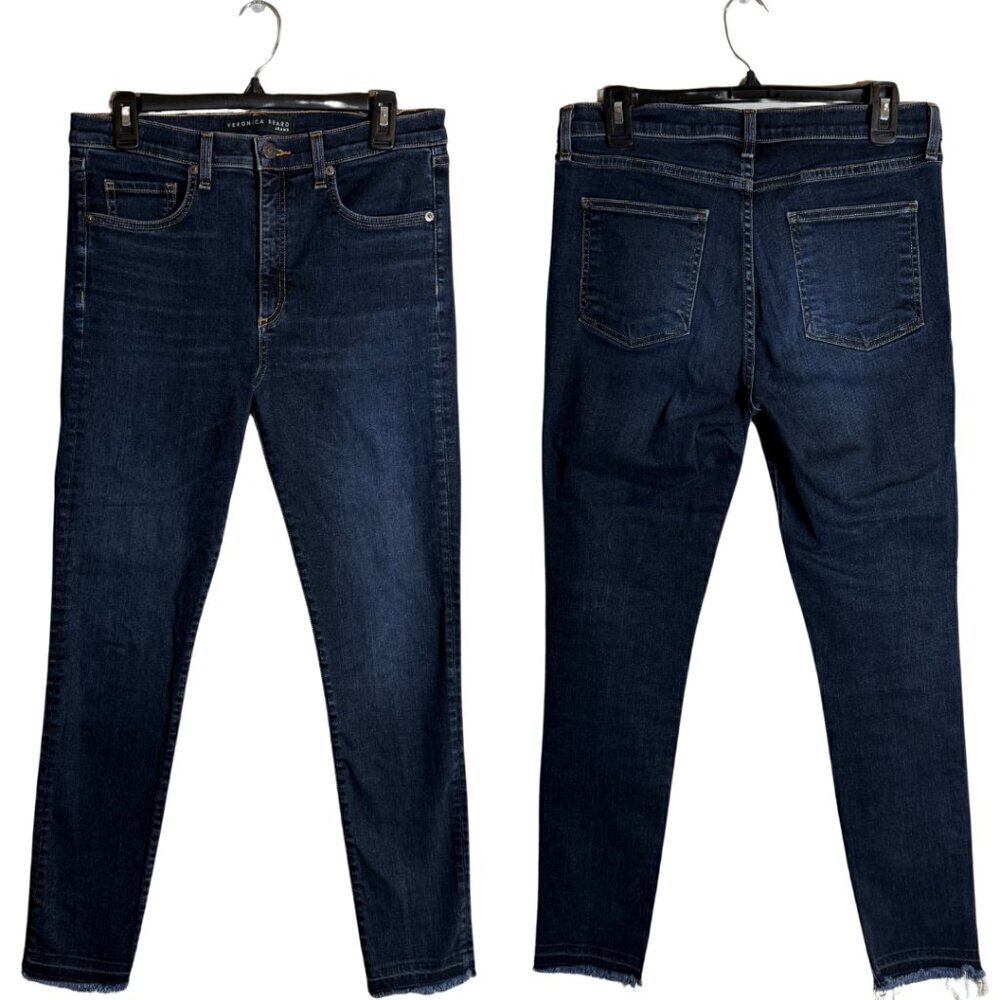 Veronica Beard Kate 10" Skinny Denim Jeans Women's 29 Dark Slate Raw Hem Stretch